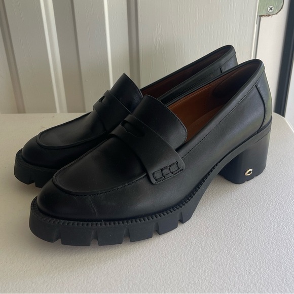 Coach Colleen chunky lug black leather loafer - Picture 1 of 9